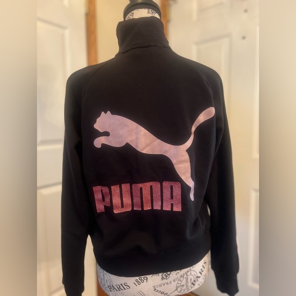 Puma zip up crop jacket black pink size xs - Picture 7 of 12
